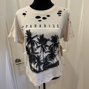 NWT Messy Bun Just Chillin palm tree Paradise Graphic Distressed T-Shirt- M